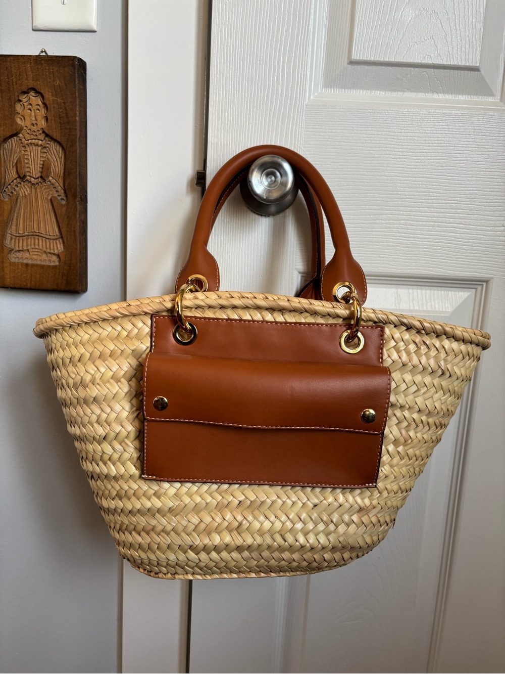 Handmade Etsy Doum Morocco French Market Straw Basket Tote Canvas Liner